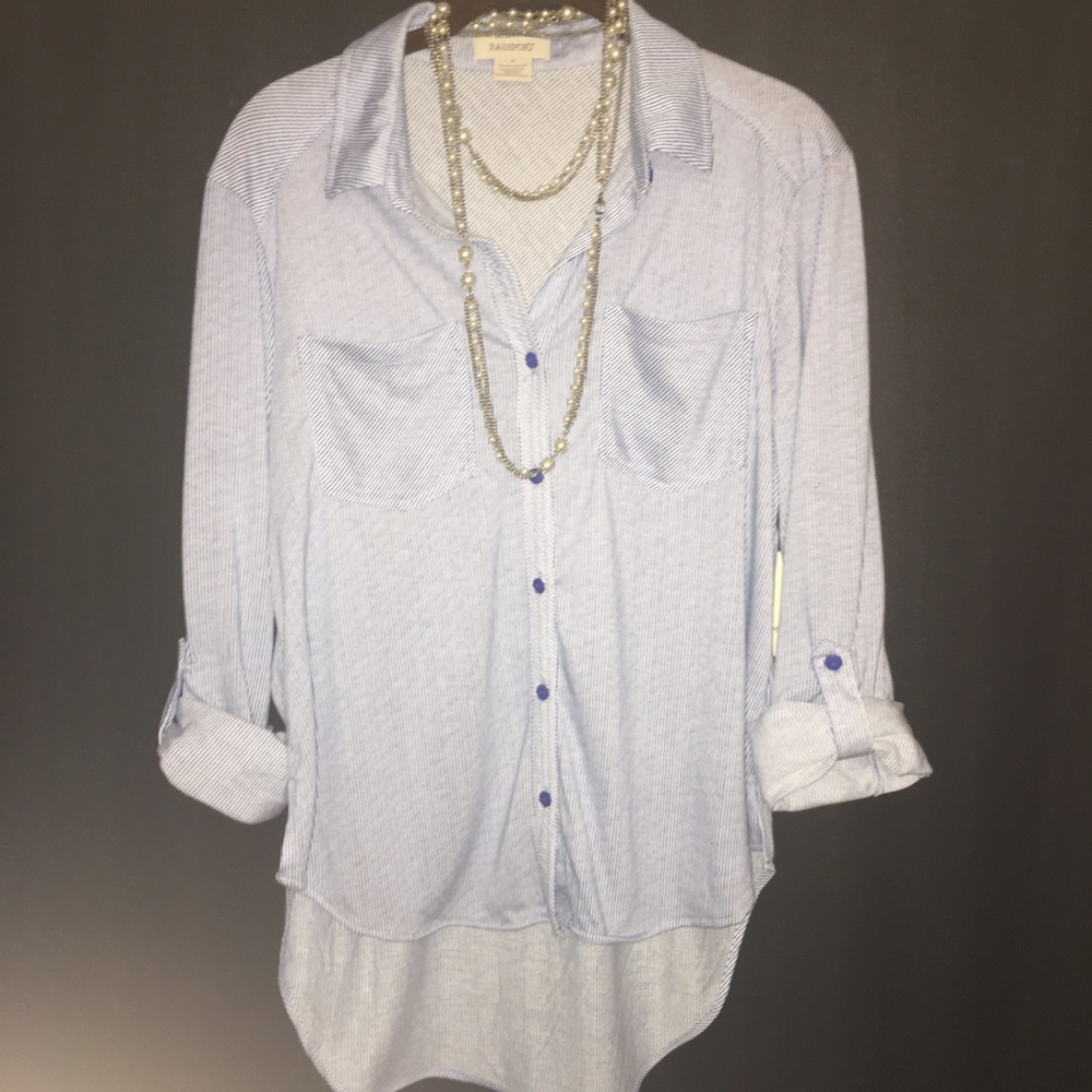 NWT White and Blue Pinstriped Button Down Top